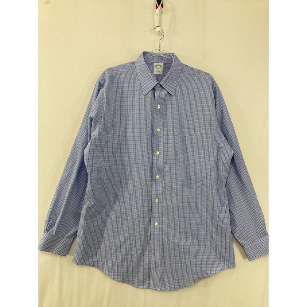 Brooks Brothers Dress Shirt size 16.5 34/35 Blue Plaid Regent Non-Iron Cotton‎